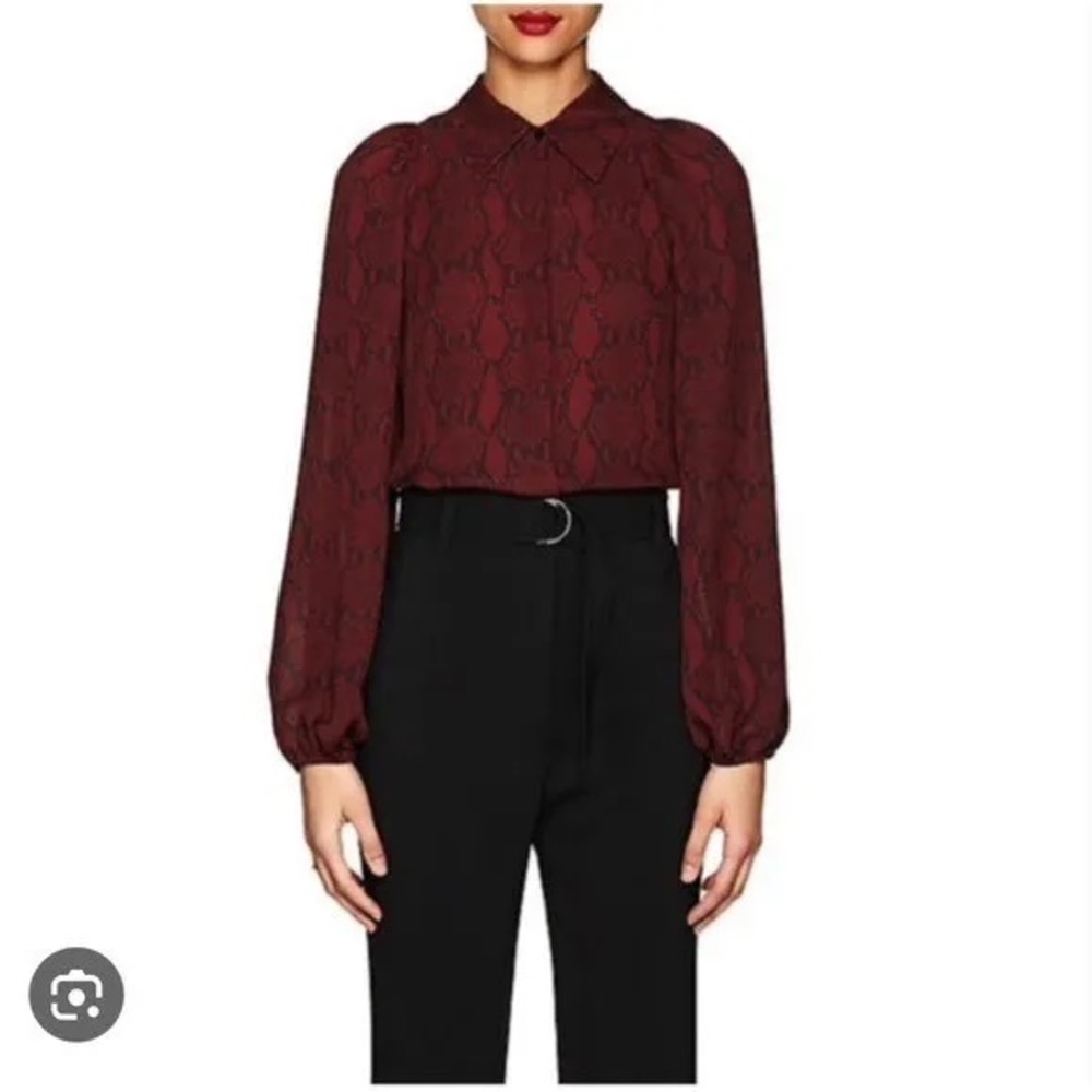 A.L.C. Lori Red 100% Silk Long Sleeve Snake Print Blouse Size 2